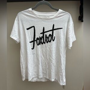 NWT J. Crew White Tee with Black 'Foxtrot' Sequin Script Sz M Women’s
